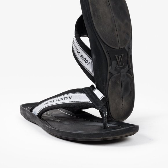Louis Vuitton Black and White Canvas Flip Flops - Picture 5 of 11